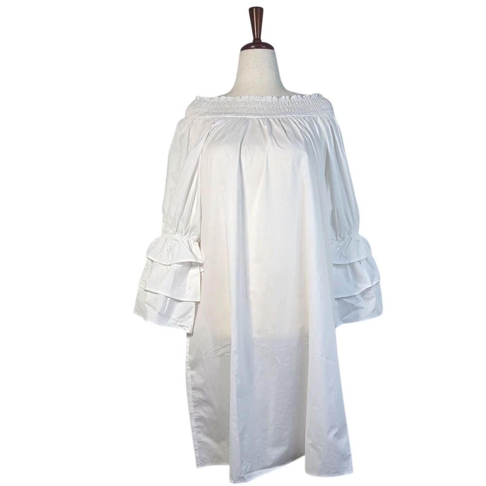 Harshman Daphne Dress Ruffle Sleeve White‎ Dress Size M